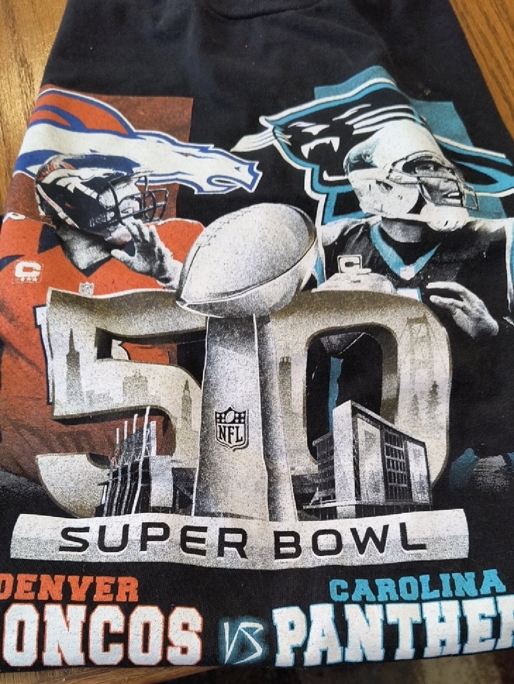 Double Printed 2XL Men's Super Bowl 50 2016 Broncos Versus Panthers T-SHIRT